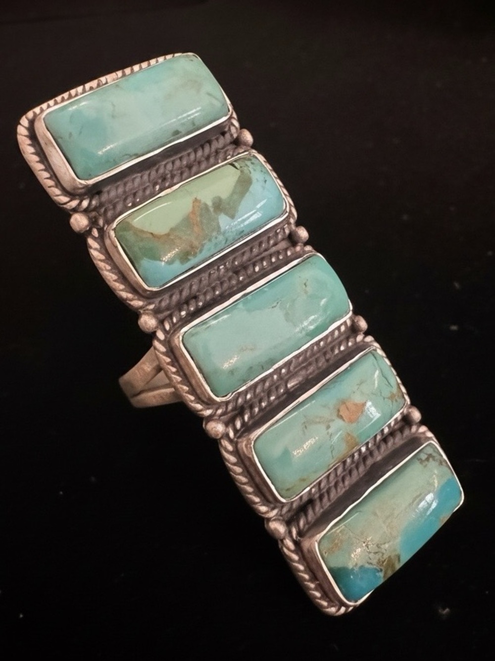 Genuine, Kingman Turquoise Rectangular stunning statement ring. Sterling silver. - Picture 2 of 8